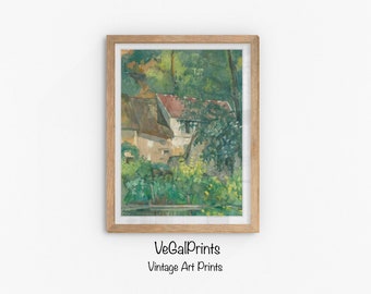 Vintage Dutch House Landscape Forest Painting, Pittura a olio antica europea olandese, Stampa digitale Wall Art, Regalo di inaugurazione della casa, Paul Cézanne