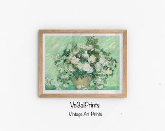 Pittura floreale rosa olandese vintage, pittura a olio antica europea olandese, stampa digitale Wall Art, regalo di inaugurazione della casa, Vincent Van Gogh