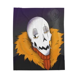 Original Art of Muff. Cozy Velveteen Plush Blanket featuring Chill Skull Art, Perfect Gift for Halloween, Cozy Nights, Home Decor.