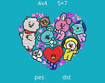 BTS-Embroidery Design Pattern-BT21-Two Sizes-Design for Embroidery Machine Instant Digital Download