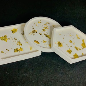 White and Gold Flake Eco Resin Coasters - Various Shapes