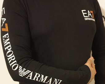 Men's Emporio Armani EA7 Long Sleeve Crew Neck T-Shirts Black S/M/L