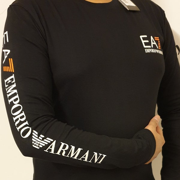 Men's Emporio Armani EA7 Long Sleeve Crew Neck T-Shirts Black S/M/L