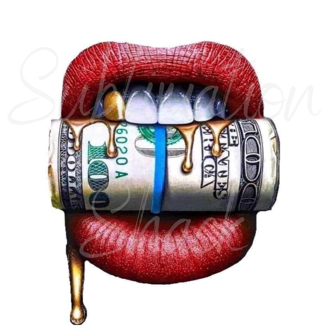 Gold Drip Lips Biting Money Roll/Sublimation Transfers/Ready Etsy