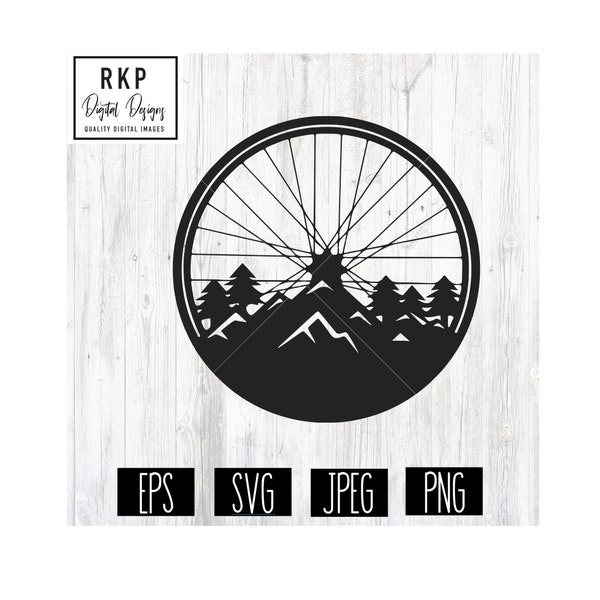 Mountain Bike, Wheel, Mountains, Spokes, Cycling, SVG, PNG, Jpeg, EPS, Pdf- Digital Download Image