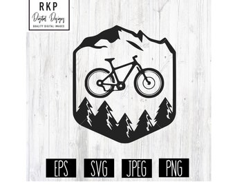 Mountainbike, Bike Gear, Berge, Bäume SVG, PNG, Jpeg, EPS, Pdf- Digital Download Image