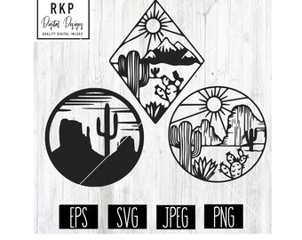Südwest Landschaft Bild Bundle, 3 Bilder SVG, PNG, Jpeg, EPS, Pdf- Digitaler Download Bild, kommerzielle Nutzung