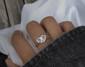 925 Sterling Silver 'Crying Face' Tears Expression Signet Ring_ Valentines Resizable Heart Adjustable Cry Sad 925 Sterling Ring
