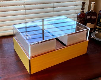 Yellow Sycamore Humidor with Mahogany, Premium Hygrometer and Swede Leather Bottom - 200 count cigar capacity
