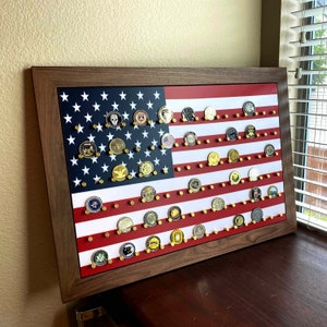 54CT USA Flag Coin Display to showcase on the wall. Perfect gift for retirement promotion.  Great Mother gift to their soldier