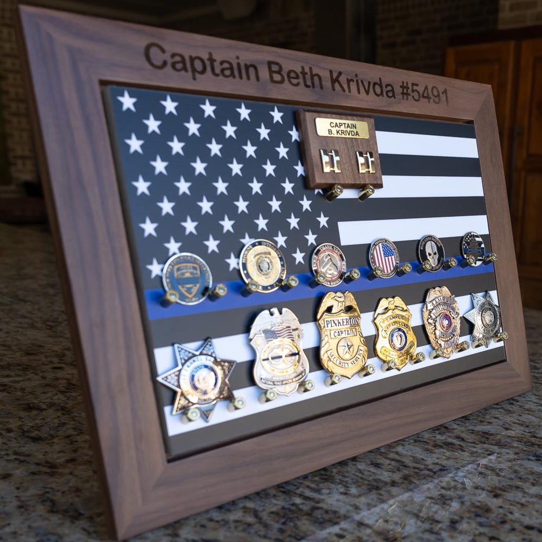 Police Merit Pin Rack Police Badge & Coin Display With Name and Rank Displayed to Showcase on ...