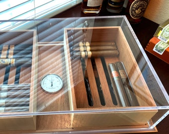 Black Walnut Humidor with Mahogany, Premium Hygrometer and Swede Leather Bottom - 200 count cigar capacity