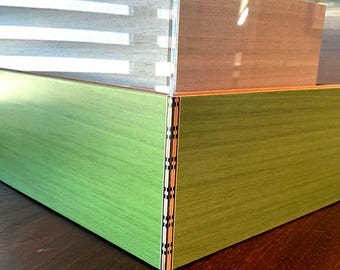 Green Dyed Koto Humidor with Mahogany, Premium Hygrometer and Swede Leather Bottom - 200 count cigar capacity