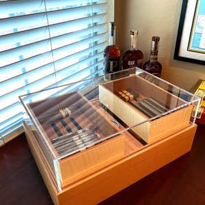 Humidor z angielskiego platana z mahoniu, higrometrem premium i spodem ze szwedzkiej skóry - pojemność 200 cygar