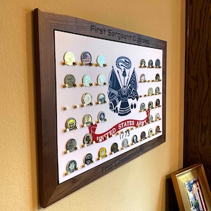 54CT Army Flag Coin Display to showcase on the wall. Perfect gift for retirement promotion.  Great Mother gift to their soldier