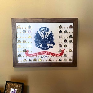 88CT Army Flag Coin Display to showcase on the wall. Perfect gift for retirement promotion.  Great Mother gift to their soldier
