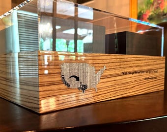 Customizable - Zebrawood Humidor with Mahogany, Premium Hygrometer and Swede Leather Bottom - 200 count cigar capacity