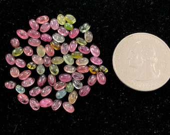 Tourmaline Cabochon, Oval Shape Tourmaline Gemstone Mixed Color Lot, Natural Tourmaline Crystal