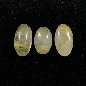 Golden Rutile Cabochon, Natural Golden Rutilated Quartz Gemstone, Rutile Quartz Crystal (3 piece lot)