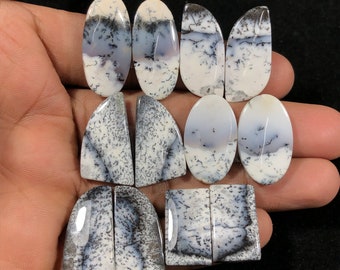 Dendrite Opal Pairs Cabochon, Dendritic Opal Loose Cabochon, Pairs For Earrings