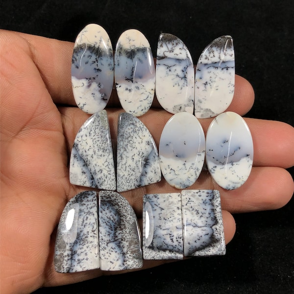 Dendrite Opal Pairs Cabochon, Dendritic Opal Loose Cabochon, Pairs For Earrings