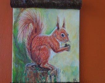 Hand Painted Red Squirrel in Acrylics