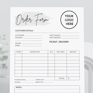 Modèle de bon de commande personnalisable, bon de commande imprimable, petit formulaire modifiable (téléchargement numérique