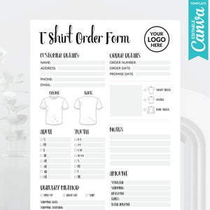 T-Shirt Order Form, Customizable Business Template (Editable Canva Template)