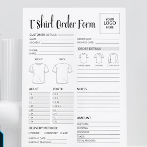 Custom Tee Order Form | Printable Shirt Order Form | Shirt Size Order Form | Shirt Color Choice | Order Form Template | Shirt Purchase Form