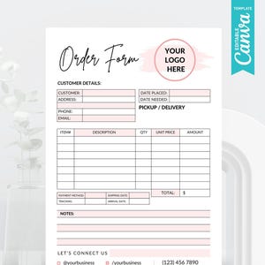 Editable Order Form, Customizable Business Template, Canva Template (Digital Download)