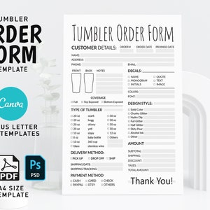 Printable Tumbler Order Form: Editable Canva Template (A4 & Letter)