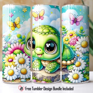 Floral Turtle Tumbler Wrap: 20oz Skinny Sublimation Design (PNG)