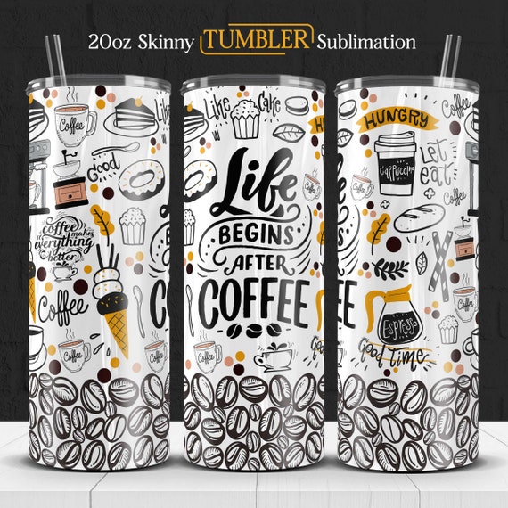Coffee 20 oz Skinny Tumbler Sublimation Png, Coffee Tumbler Wrap