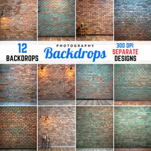 Brick Wall Photography Backdrops: Studio Backgrounds (PNG, 12 Designs)