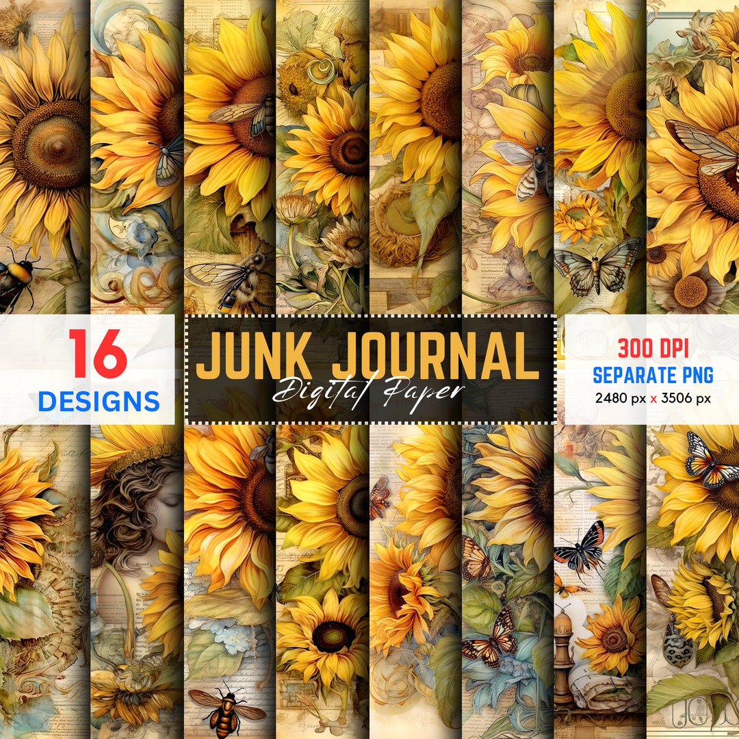 Vintage Sunflower Junk Journal, Digital Papers PNG, Junk Journal ...