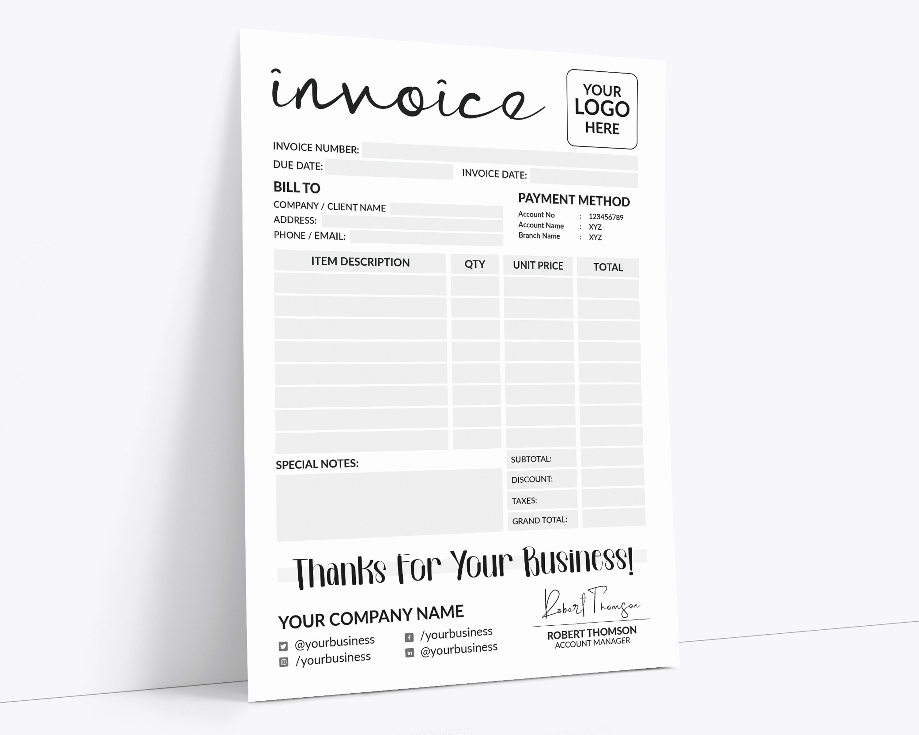 Invoice Template Printable Invoice Photography Invoice Etsy