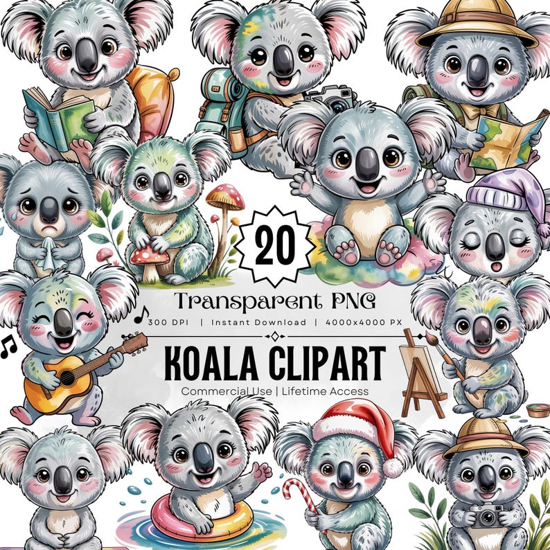 Watercolor Koala Clipart | 20 PNG Illustrations (digital Download) - Etsy