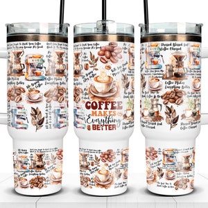 Watercolor 40oz Coffee Quencher Tumbler Wrap, Seamless Quencher Tumbler Sublimation, 40oz Coffee Tumbler Wrap PNG, Coffee Lover 40oz Tumbler