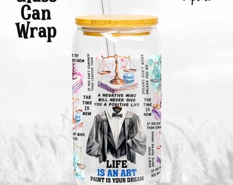 Lawyer Watercolor Glass Can Wrap, 16oz Tumbler Design (PNG, JPEG)