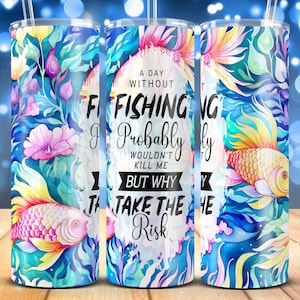 Fishing Tumbler Wrap PNG: Watercolor Fish Design (Digital Download)