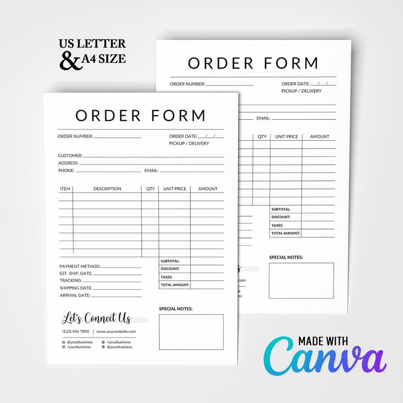 Creative Order Form Template, Editable Order Form Canva Template, Small ...