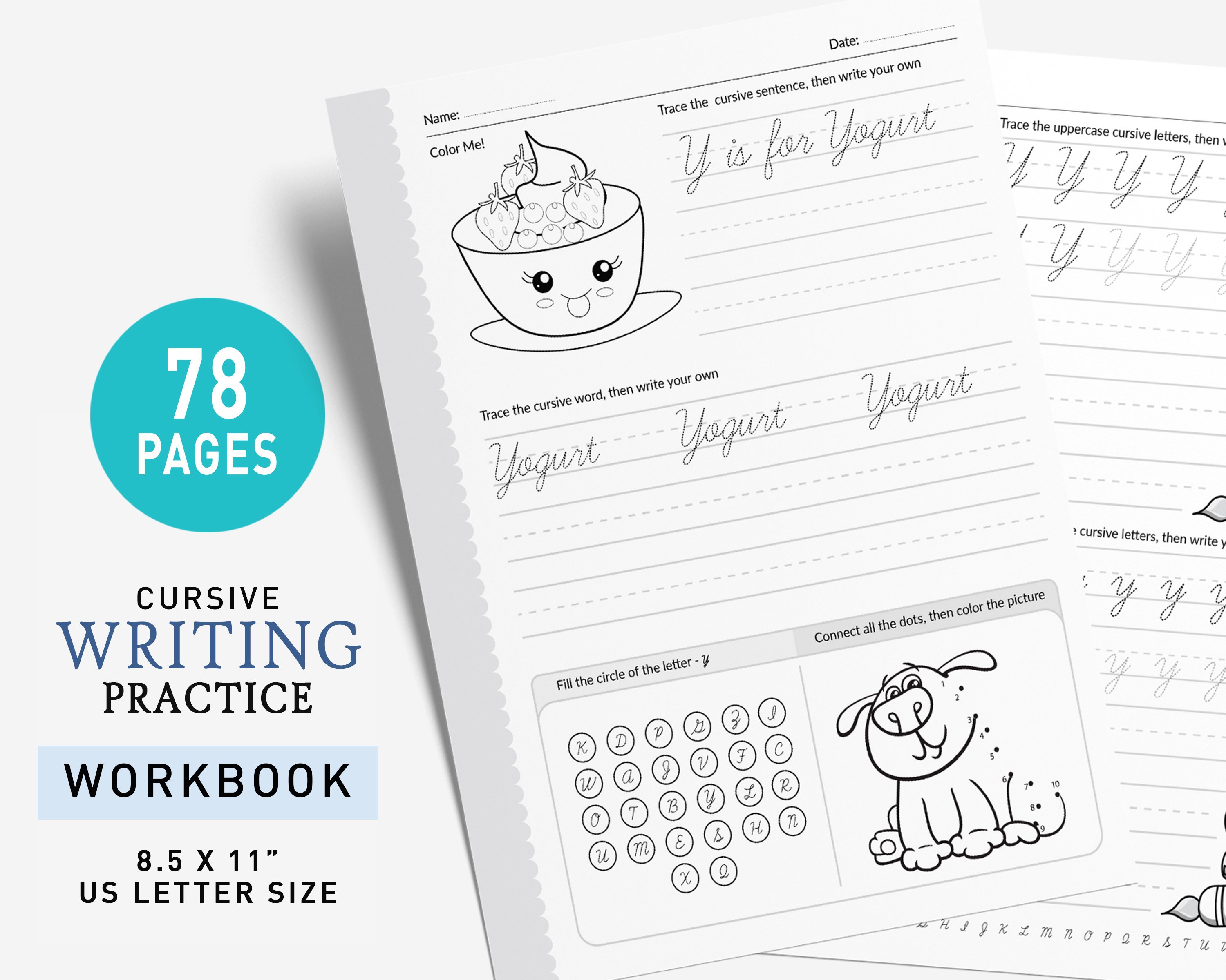 printable cursive writing worksheets alphabet writing etsy