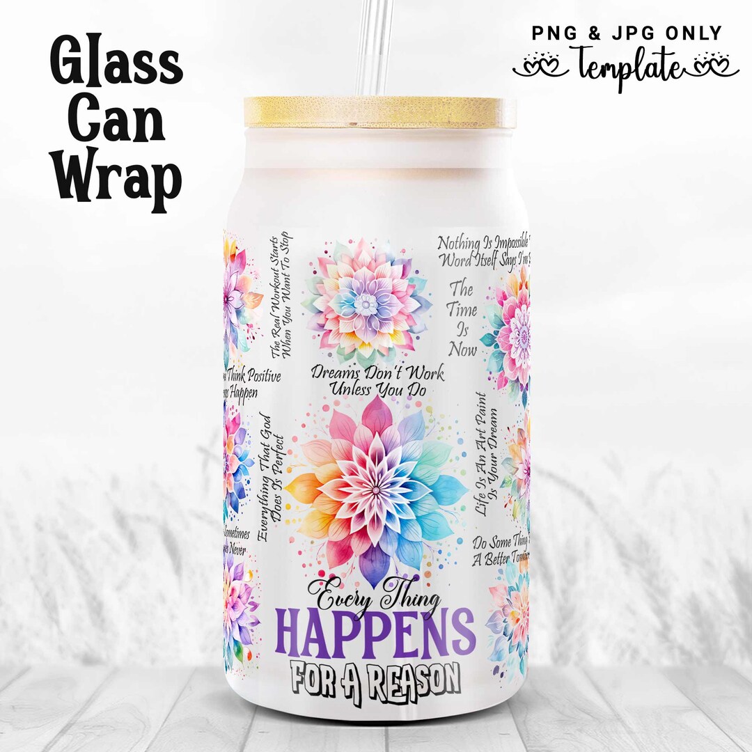 Mandala Floral Glass Can Wrap: 16oz Libbey Sublimation (PNG JPG) - Etsy