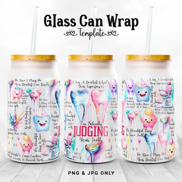 Dental Glass Can Wrap, 16oz Glass Can PNG, Sublimation Glass Can, Libbey Glass Wrap, Medical Glass Wrap, Frosted Glass Can, Glass Can Wrap