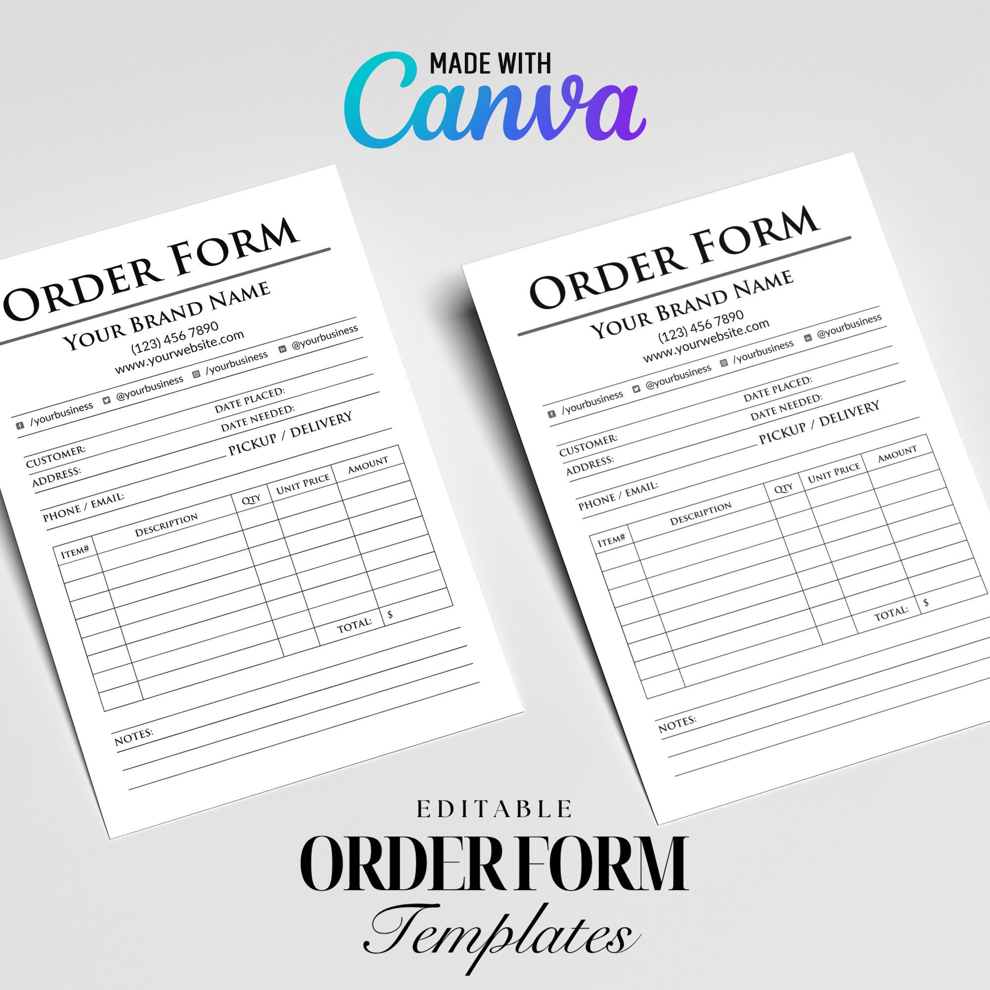 Editable Business Order Form Template, Printable Invoice (canva ...