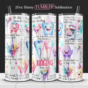 Watercolor Dental Tumbler Wrap: 20oz Skinny Tumbler Design (PNG)