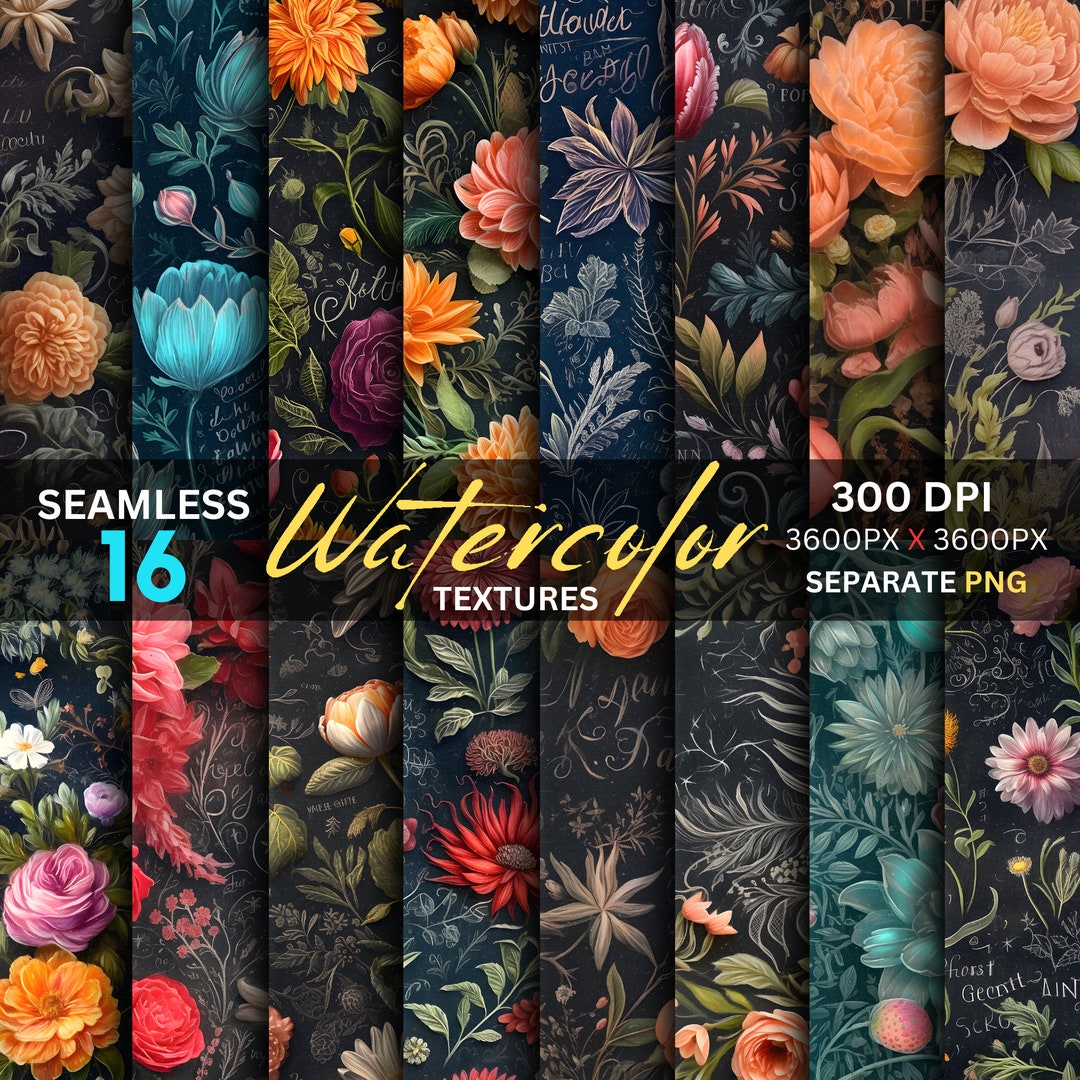 Calligraphic Chalkboard Floral Pattern Seamless Flower Patterns