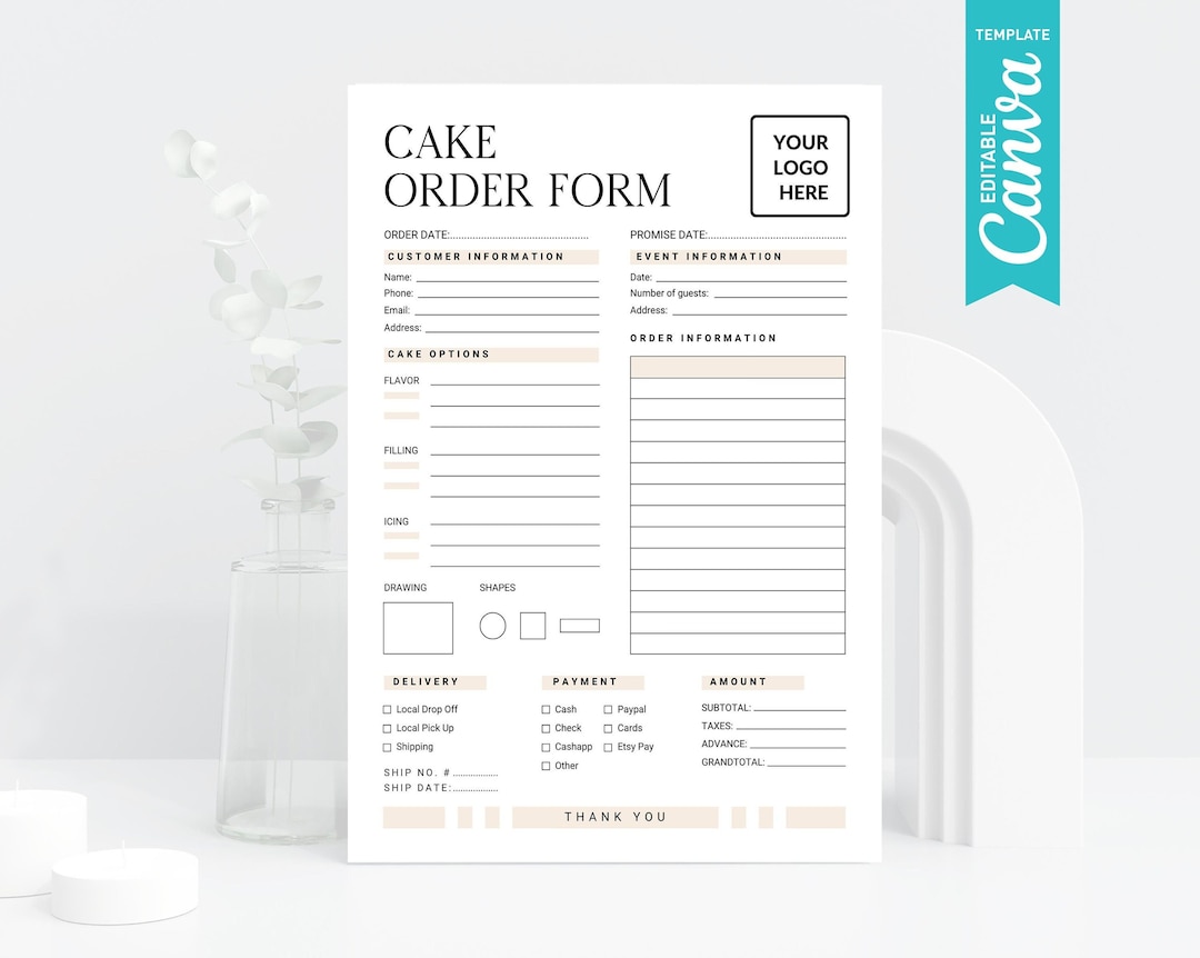 Cake Order Form, Printable Small Business Form, Bakery Order Form ...