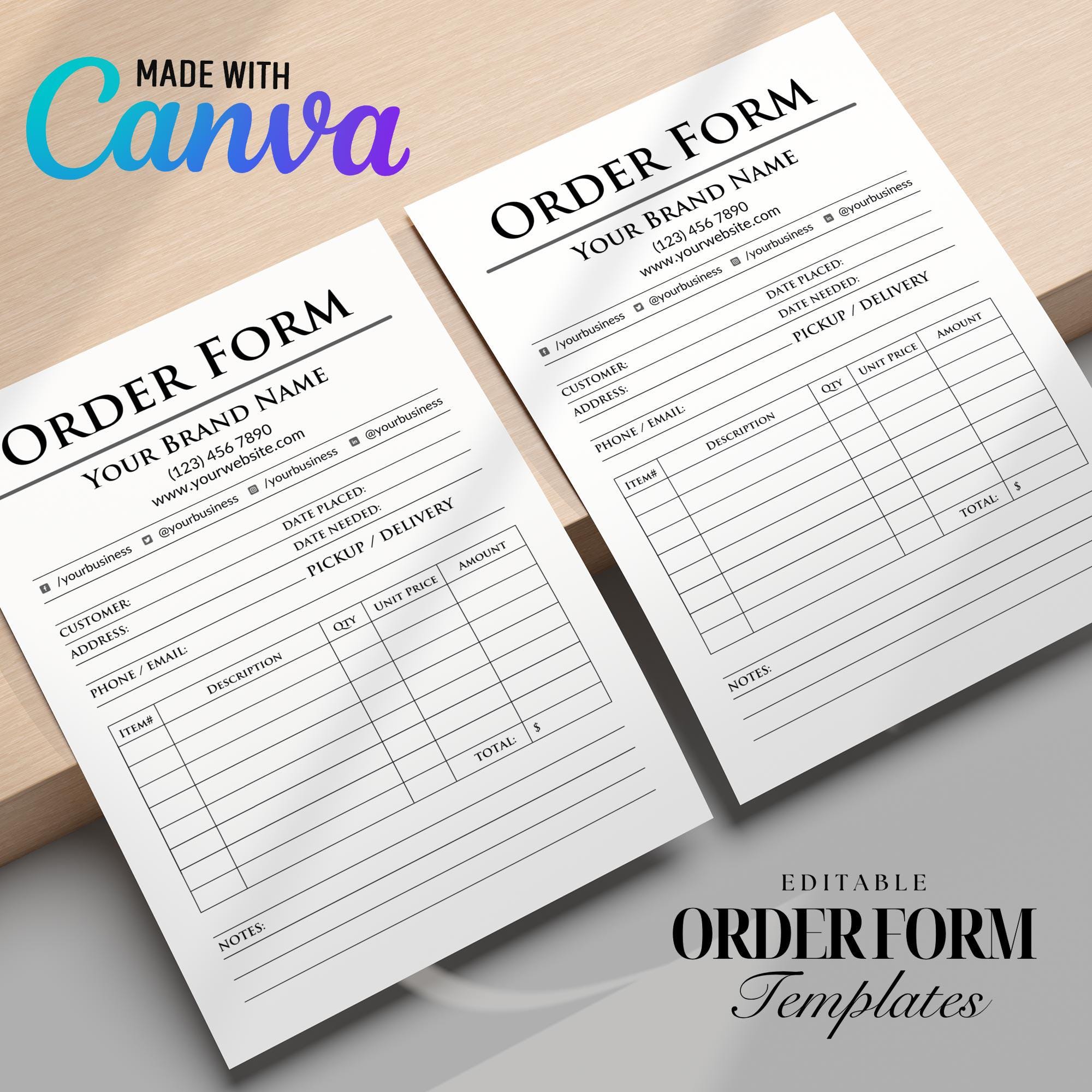 Editable Business Order Form Template, Printable Invoice (canva ...