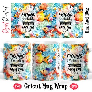 Fishing Mug Wrap, Mug Design Template, Cricut Mug Press, 11 oz And 15 oz Coffee Mug Design, Sublimation Mug Wrap, Watercolor Fish Mug Wrap